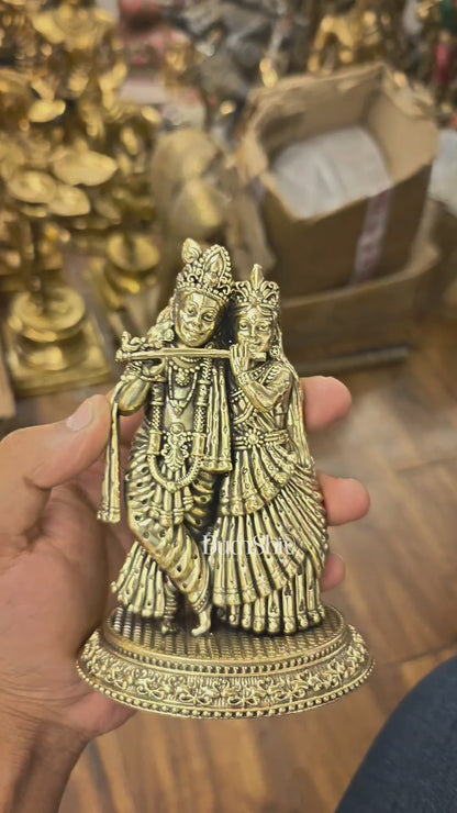 Intricate Lightweight Brass Radha Krishna Idol - 6"