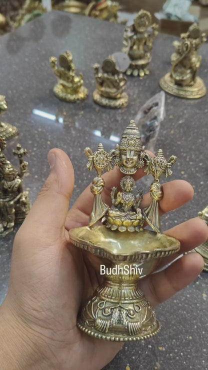 Brass Tirupati Balaji with Lakshmi Diya Oil Lamp 5.5 inch