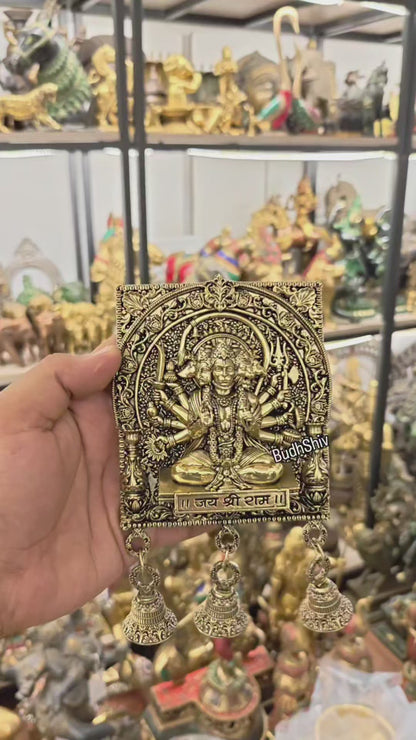 Brass Superfine Panchmukhi Hanuman Wall Hanging with Jai Shri Ram Carvings