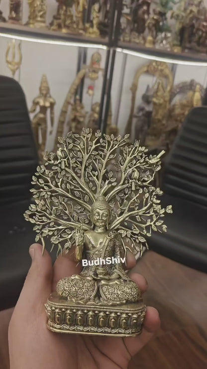 Superfine Brass Lord Buddha with Bodhi Tree Idol 6.5"