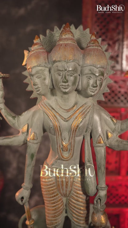 Brass Large Dattatreya Statue – Divine Trinity Sculpture (22.5 Inches) Stonefinish