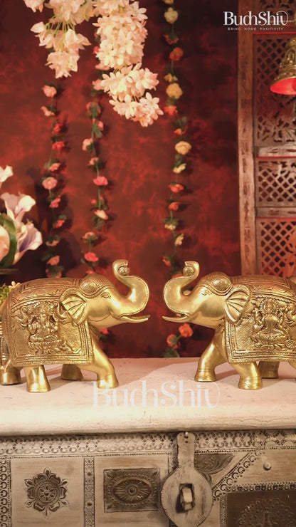 Brass Elephant with Gajalakshmi & Gaja Ganesha Carvings | Handcrafted Antique Finish | Pure Brass Vastu Décor