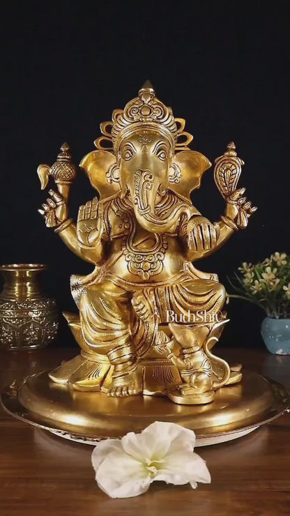 Pure Brass Superfine Lord Ganesha Statue – 14 Inch | Intricately Carved & Majestic Form