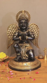 Grand Pure Brass Garuda Sculpture with Heat-Treated Black and Gold Finish - 28"