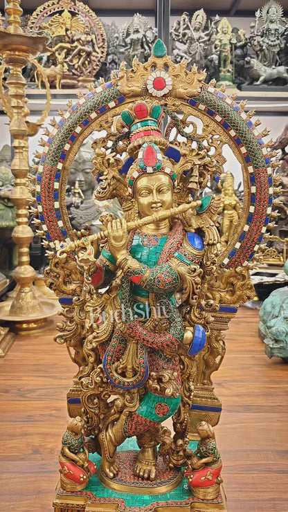 Divine Superfine Brass Krishna Statue 33 inch meenakari