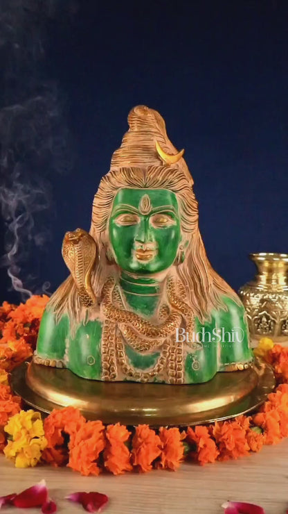 Handcrafted Lord Shiva Bust Statue - Superfine Brass 12" green sand patina