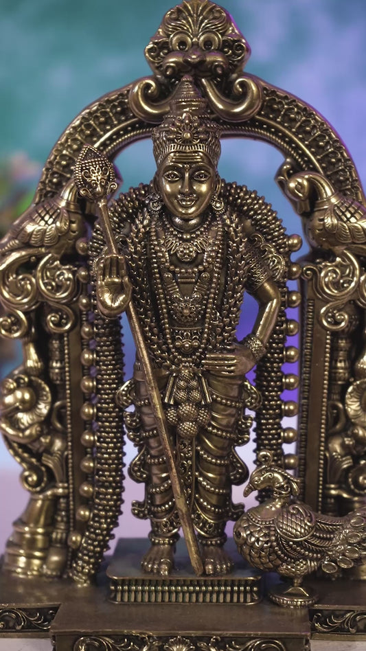 Brass Superfine Murugan Swamy Idol | Divine Handcrafted Kartikeya Murti (8 Inch)