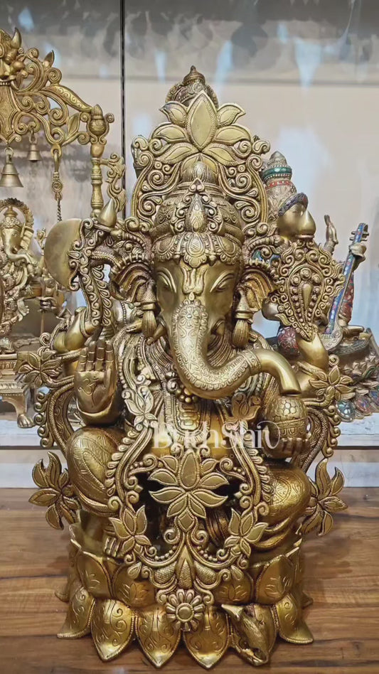 Elegant Brass Superfine Lord Ganesha Idol with Lotus - 23.5"