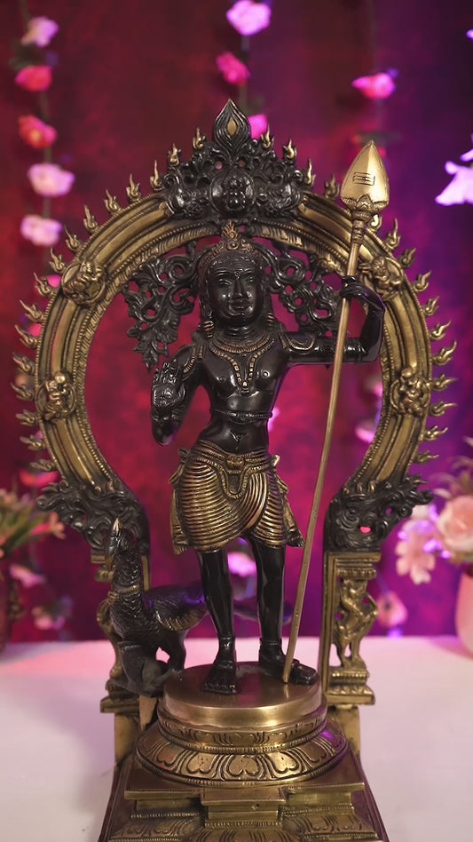 Pure Brass Lord Murugan Swamy Kartikeya Statue 16.5 inch