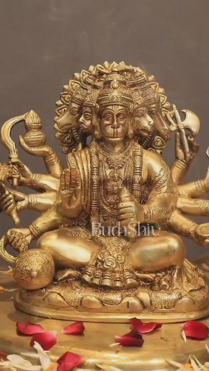 Pure Brass Superfine Panchmukhi Hanuman Statue - 8" Divine Protection and Strength