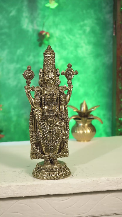 Pure Brass Tirupati Balaji Idol – 12 Inches Tall, Highly Detailed.