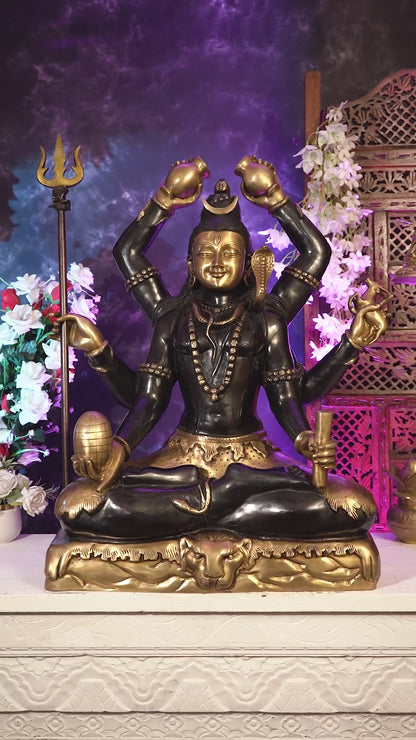 Six-Armed Brass Shiva Statue Mahamrityunjaya 30 inch black edition