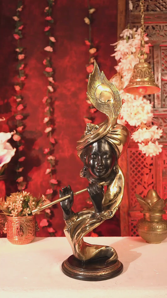 Modern Krishna Brass Idol Showpiece 20 inch black tone