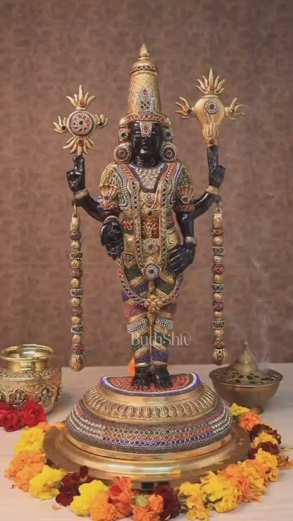 Pure Brass Lord Tirupati Balaji Venkateshwara Swamy idol | 24 inch black and gold