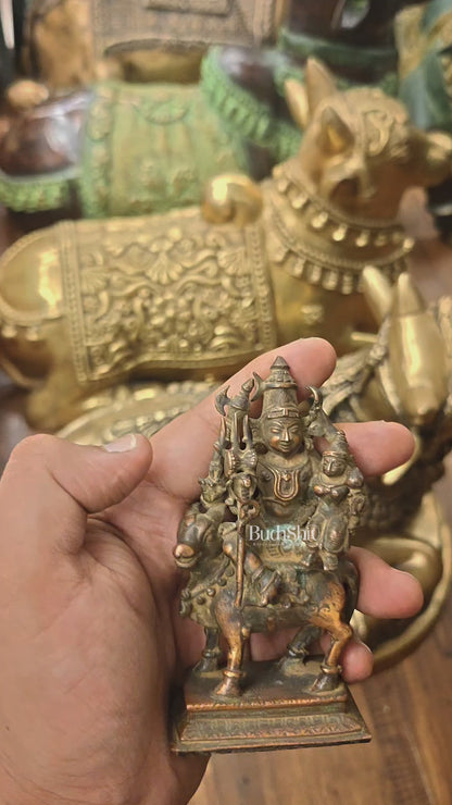 Vintage Copper Shiva Parvati on Nandi Pradosh Idol Natural antique patina