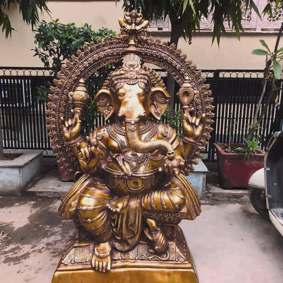 Massive Pure Brass Lord Ganesha Statue 230 kg 6 Feet Tall Vintage Burnt Brass Tone