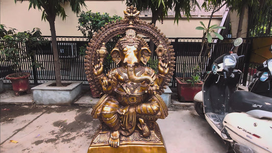 Massive Pure Brass Lord Ganesha Statue 230 kg 6 Feet Tall Vintage Burnt Brass Tone