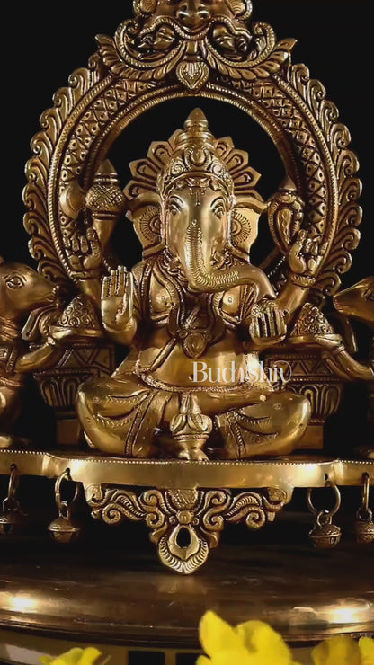 Pure Brass Lord Ganesha Idol with two mouse | 12”