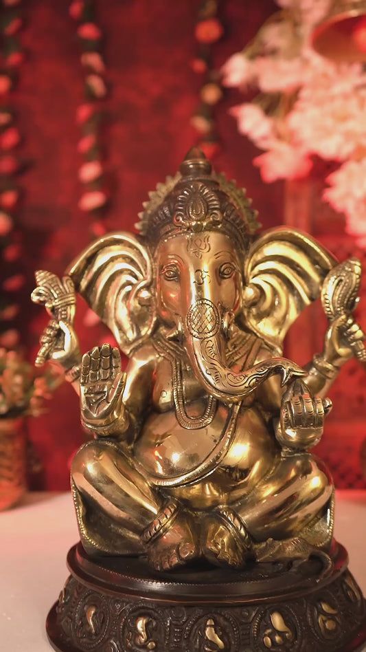 Unique Brass Handcrafted Ganesha with Ashtavinayaka Carvings – Dual Tone Finish 12 inch