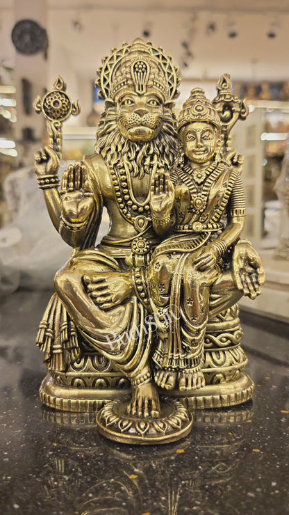 Brass Superfine Lakshmi Narasimha Swamy Idol – Divine Protection Sculpture (8 Inches)