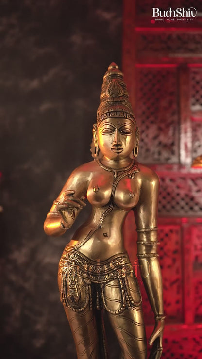 Brass Standing Parvati Sivagami Bhoga Shakti Idol – timeless Chola inspired Statue 23"