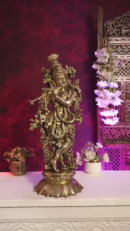 Pure Brass Superfine Lord Krishna Statue , 27" matte finish