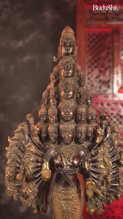Brass Mahasadashiva (25 Faces, 50 Arms) Vishwa Roopam Shiva Sculpture – Vintage Patina Finish | 23 Inches