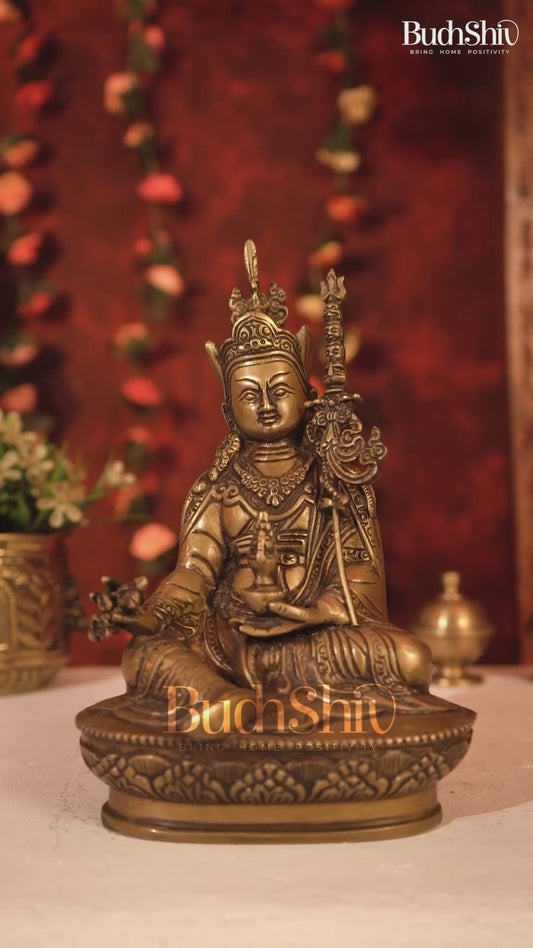 Brass Guru Rinpoche (Padmasambhava) Buddhist Guru Idol 9 inch