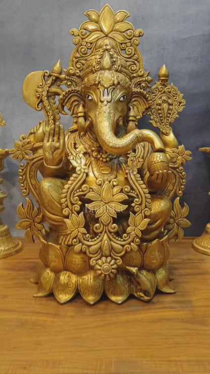 Brass Superfine Lord Ganesha Idol with Lotus – 23.5 Inches Tall