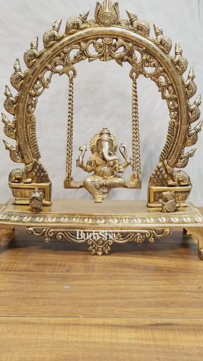 Exquisite Brass Ganesha swing with Mouse Frame | 16" Height | Handcrafted