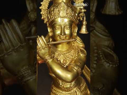 Divine Large Sized Lord Krishna Statue | Matte Brass Finish 3 feet