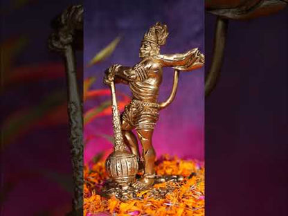 Powerful Standing Hanuman Brass Idol - 7.5" Height, Superfine Craftsmanship