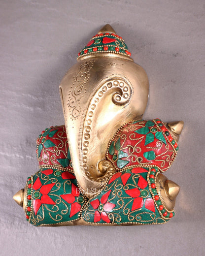 Pure Brass Abstract Lord Ganesha Wall Hanging with Floral Stonework 7" - Budhshiv.com