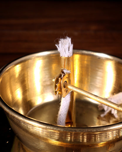 Pure Brass Akhand Diya with Glass Cover & Adjustable Baati - Budhshiv.com