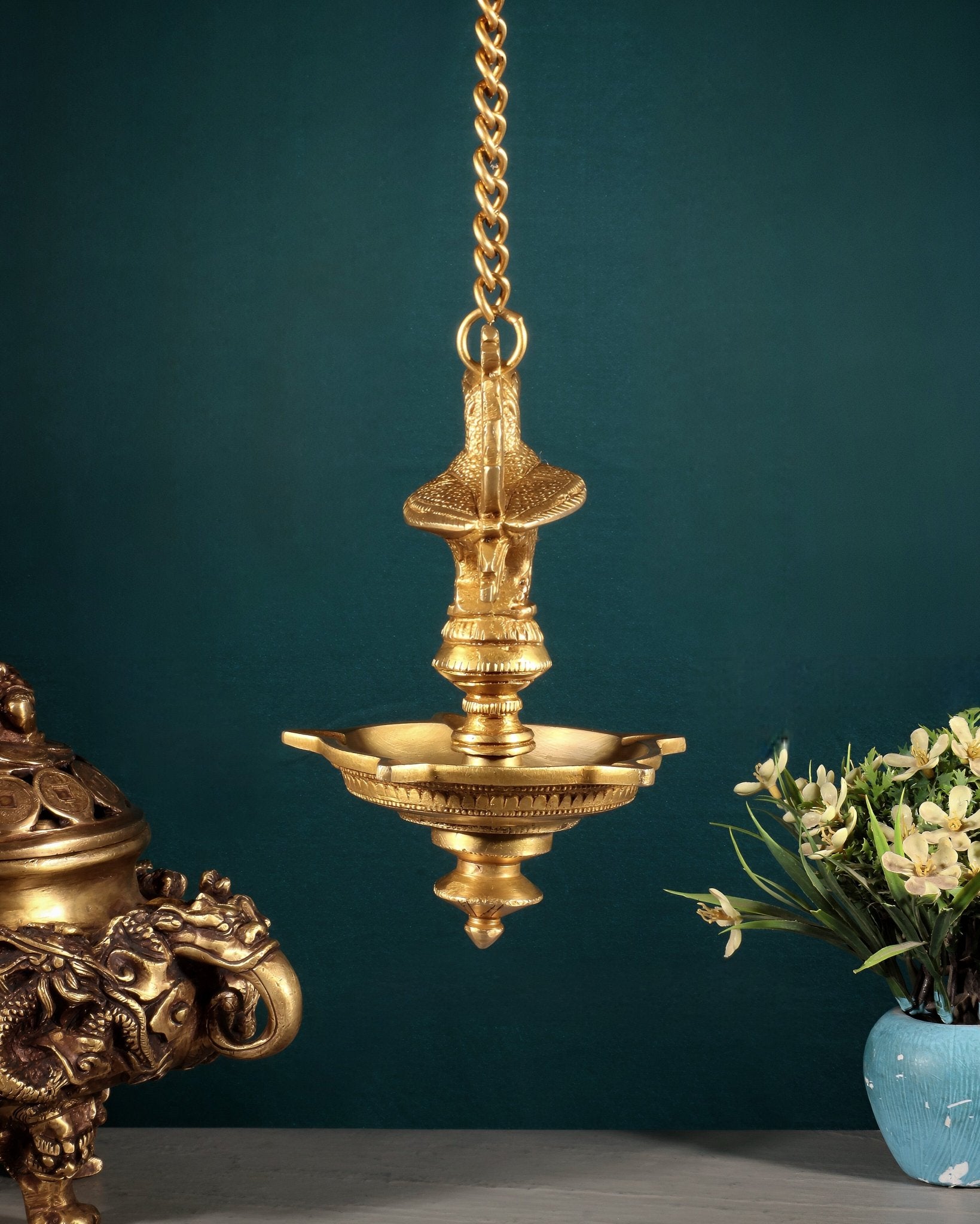 Pure Brass Annam Pakshi Peacock Hanging Oil Lamp Diya – Intricately Crafted - Budhshiv.com