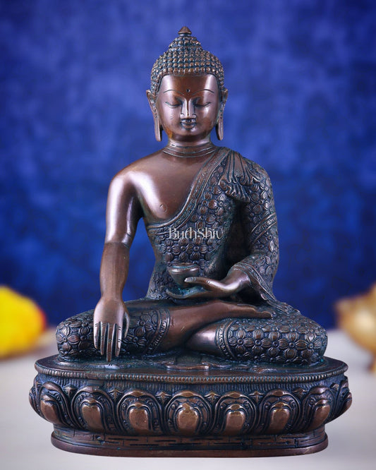 Pure Brass Antique Buddha bhoomisparsha mudra Statue - 13.5" Height - Budhshiv.com