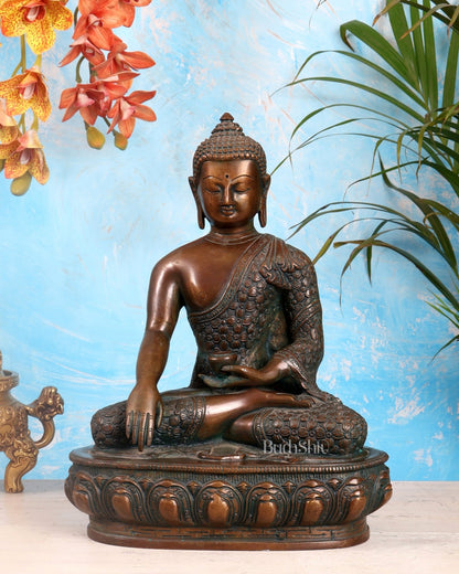 Pure Brass Antique Buddha bhoomisparsha mudra Statue - 13.5" Height - Budhshiv.com