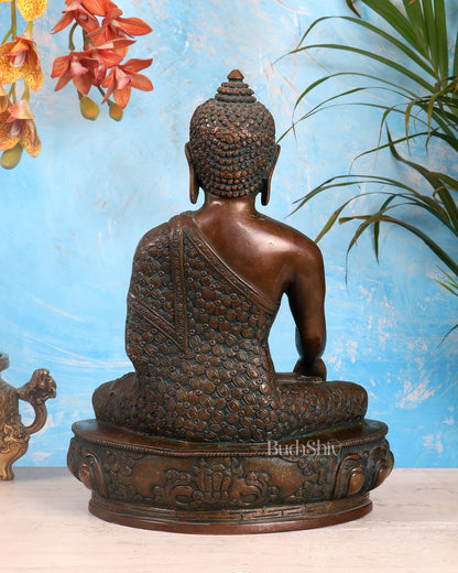 Pure Brass Antique Buddha bhoomisparsha mudra Statue - 13.5" Height - Budhshiv.com