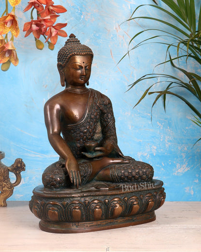 Pure Brass Antique Buddha bhoomisparsha mudra Statue - 13.5" Height - Budhshiv.com