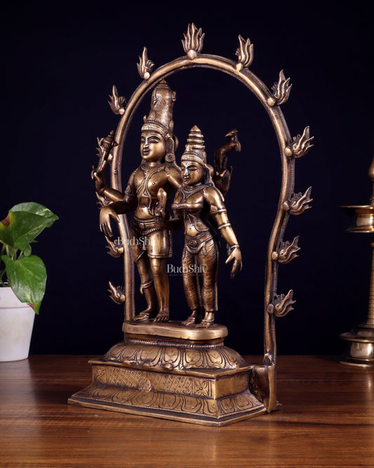 Pure Brass Antique Chola Style Shiv Parvati Idol - 14" Height - Budhshiv.com