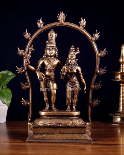 Pure Brass Antique Chola Style Shiv Parvati Idol - 14" Height - Budhshiv.com