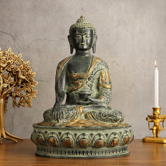 Pure Brass Antique Sand Finish Buddha life - story Sculpture - 15.5" Height - Budhshiv.com