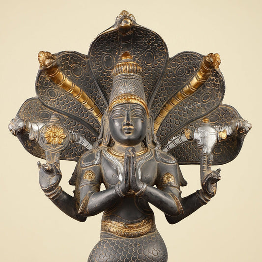 Pure Brass Antique Sand Finish Patanjali Statue 15" - Budhshiv.com