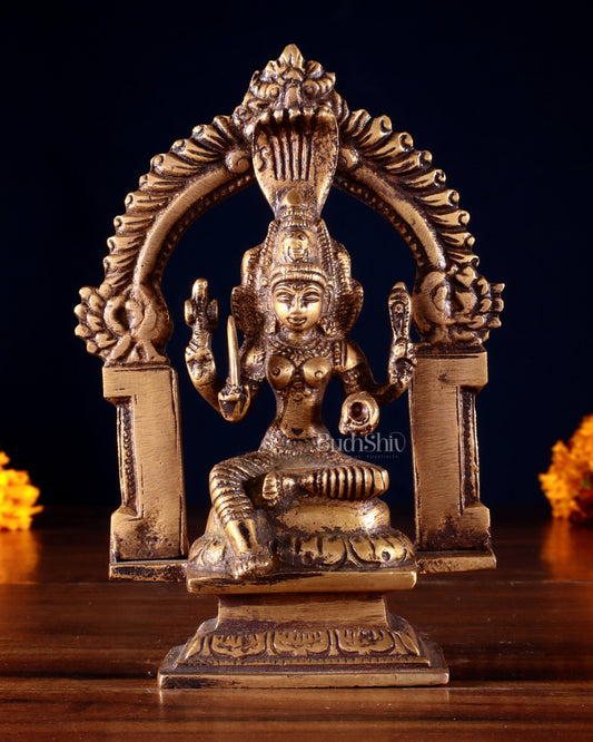 Pure Brass Antique tone Goddess Mariamman Idol with Prabhavali (Small Size) 5" - Budhshiv.com