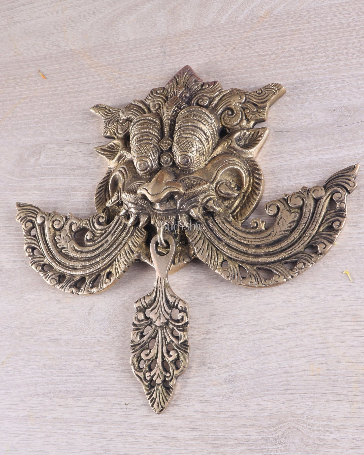 Pure Brass antique tone Kirtimukha Yali Wall Hanging - 11" Height - Budhshiv.com