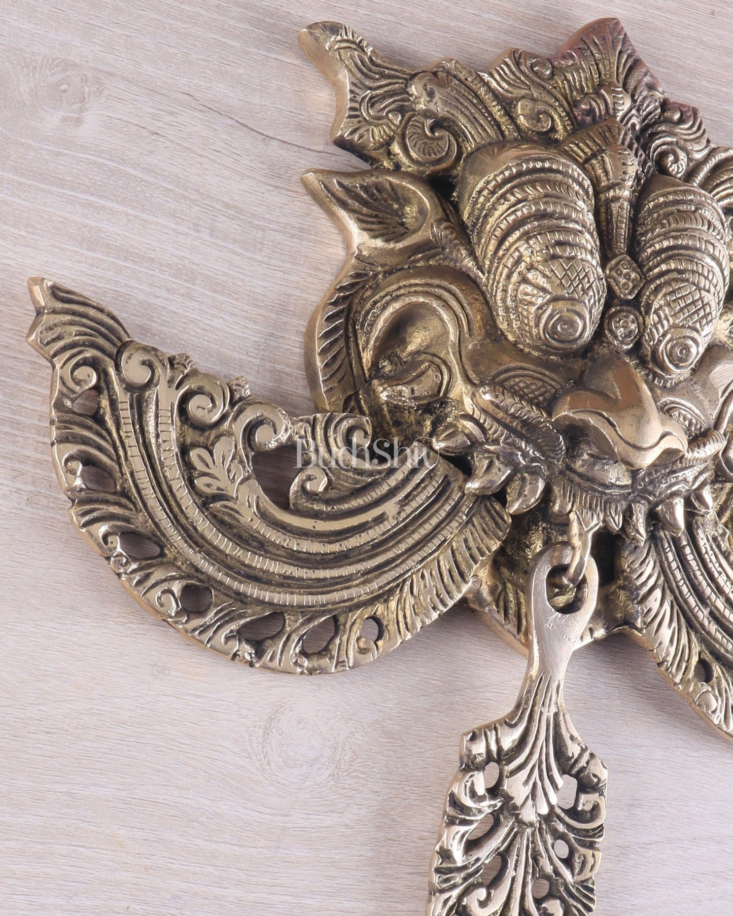 Pure Brass antique tone Kirtimukha Yali Wall Hanging - 11" Height - Budhshiv.com