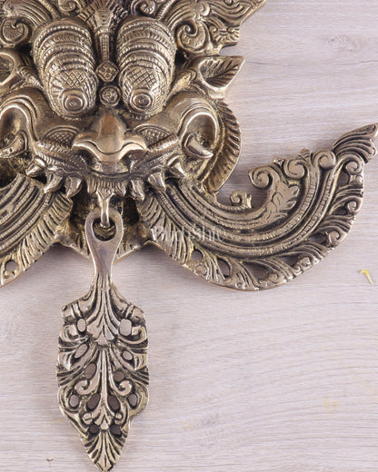 Pure Brass antique tone Kirtimukha Yali Wall Hanging - 11" Height - Budhshiv.com