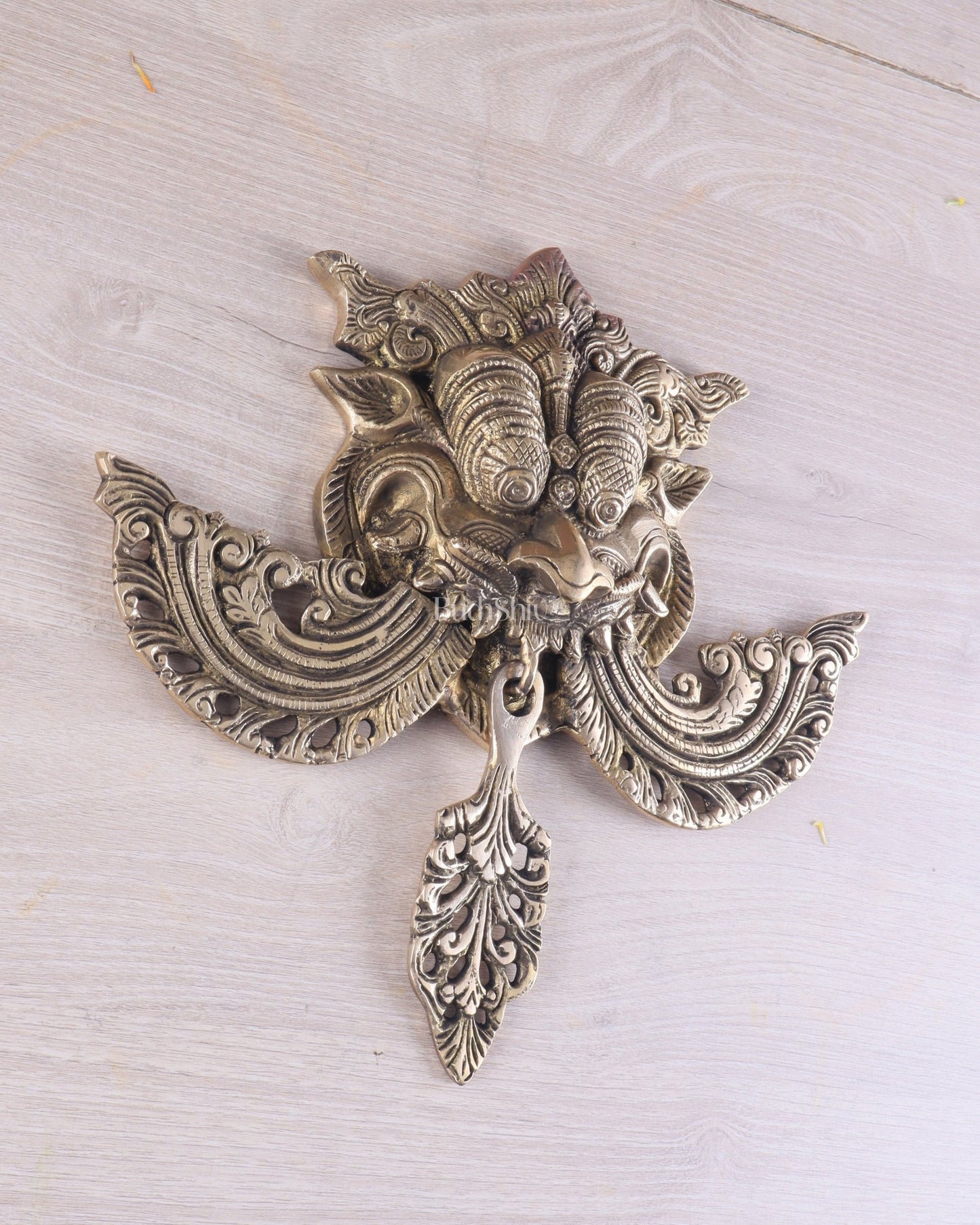 Pure Brass antique tone Kirtimukha Yali Wall Hanging - 11" Height - Budhshiv.com