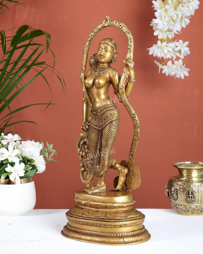 Pure Brass Apsara Lady Statue – Ajanta Inspired, 16.5 Inch - Budhshiv.com