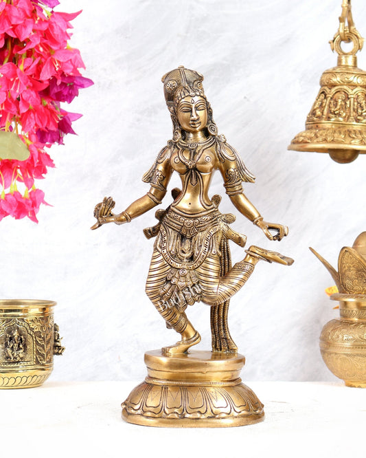 Pure Brass Apsara Lady Statue – Picking Thorn from Foot 13 inch - Budhshiv.com